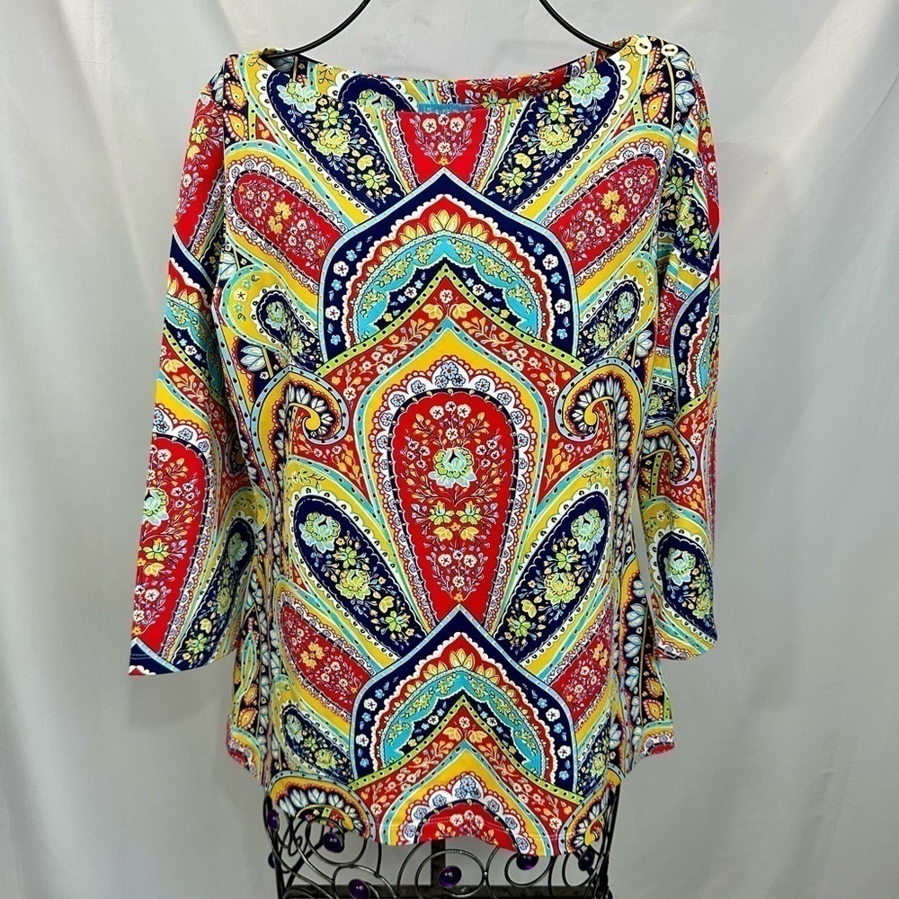 J Mclaughlin floral printed colorful blouse size L